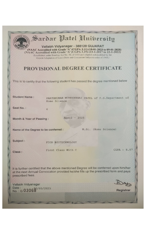 M.Sc Certificate